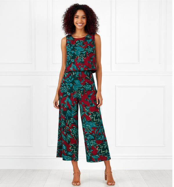 Spandex Floral Print Crop Top & Pant Co-Ord Set for Women
