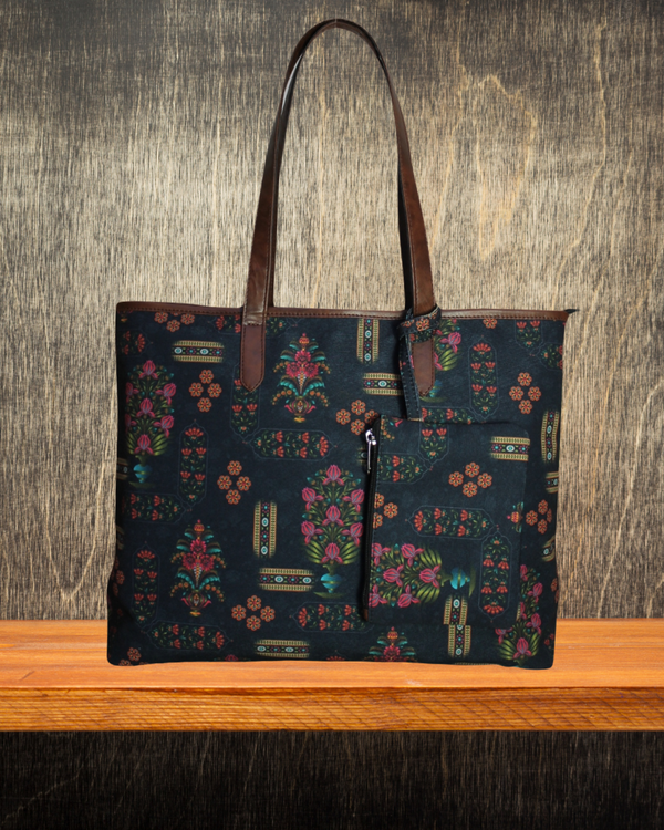 ETHNIC FLORAL MOTIFS PRINT TOTE BAG