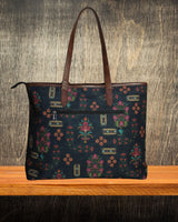 ETHNIC FLORAL MOTIFS PRINT TOTE BAG
