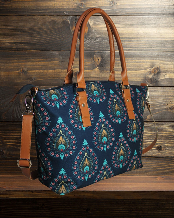Peacock Feather Print Canvas Tote Bag