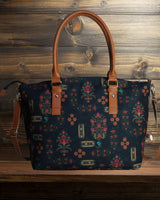 Ethnic Floral Motifs Print Canvas Tote Bag