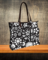BLACK FLORAL PRINT TOTE BAG