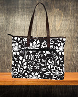 BLACK FLORAL PRINT TOTE BAG