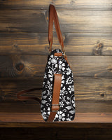 Monochrome Floral Print Canvas Tote Bag