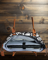 Monochrome Floral Print Canvas Tote Bag