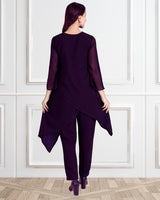 Women's Sequins Motifs Embellished Asymmetric Kurti Pant Set