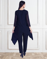 Women's Sequins Motifs Embellished Asymmetric Kurti Pant Set