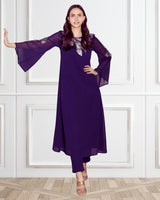Women's Sequins Motifs Embellished Asymmetric Kurti Pant Set