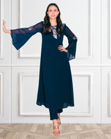 Women's Sequins Motifs Embellished Asymmetric Kurti Pant Set