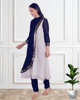 Women's Sequins Motifs Embellished Georgette Colour Block Kurti Pant Set