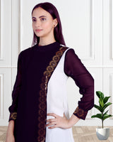 Women's Sequins Motifs Embellished Georgette Colour Block Kurti Pant Set