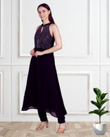 Women's Sequins Motifs Embellished Georgette Sleeveless Kurti Pant Set