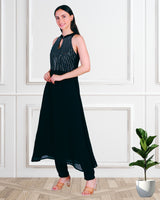Women's Sequins Motifs Embellished Georgette Sleeveless Kurti Pant Set