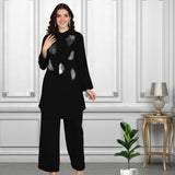 Women Sequins Motifs Embellished Asymmetric Kurti Pant Set
