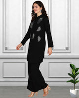 Women Sequins Motifs Embellished Asymmetric Kurti Pant Set