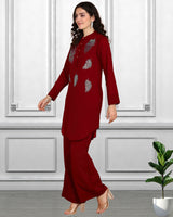 Women Sequins Motifs Embellished Asymmetric Kurti Pant Set