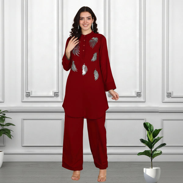 Women Sequins Motifs Embellished Asymmetric Kurti Pant Set