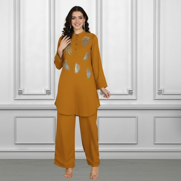Women Sequins Motifs Embellished Asymmetric Kurti Pant Set