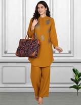 Women Sequins Motifs Embellished Asymmetric Kurti Pant Set