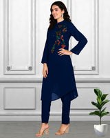 Women Sequins Motifs Embellished Asymmetric Kurti Pant Set