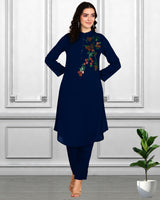 Women Sequins Motifs Embellished Asymmetric Kurti Pant Set