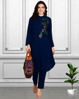 Women Sequins Motifs Embellished Asymmetric Kurti Pant Set