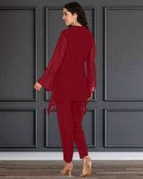 Women's Sequins Motifs Embellished Asymmetric Kurti Pant Set