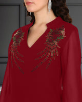 Women's Sequins Motifs Embellished Asymmetric Kurti Pant Set