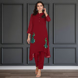 Women's Sequins Motifs Embellished Asymmetric Kurti Pant Set