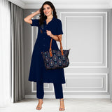 Women's Sequins Motifs Embellished Asymmetric Kurti Pant Set