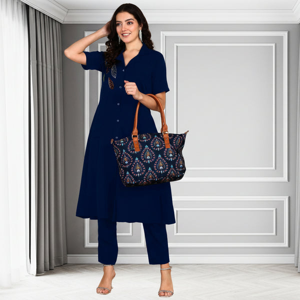 Women's Sequins Motifs Embellished Asymmetric Kurti Pant Set