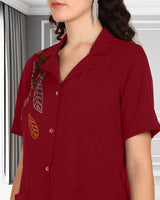 Women's Sequins Motifs Embellished Asymmetric Kurti Pant Set