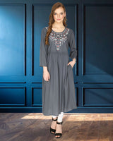 geometric embroided ethnic anarkali rayon kurti