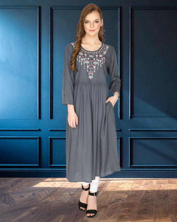 geometric embroided ethnic anarkali rayon kurti