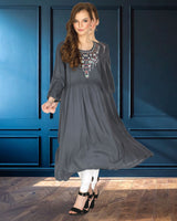 geometric embroided ethnic anarkali rayon kurti