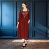 geometric embroided ethnic anarkali rayon kurti