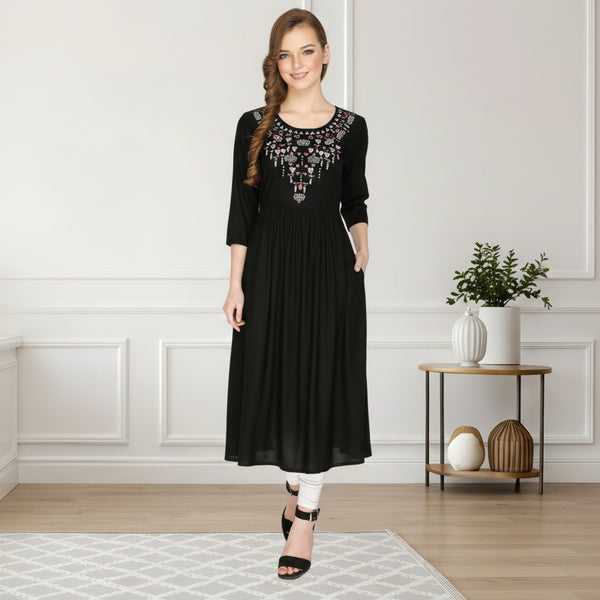 geometric embroided ethnic anarkali rayon kurti