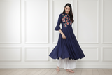 🌸 Ethnic Floral Embroidered Rayon Kurti Palazzo Set for Women