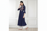 🌸 Ethnic Floral Embroidered Rayon Kurti Palazzo Set for Women