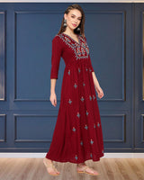 WOMEN FLORAL EMBROIDED KURTI SHV 29 MAROON