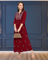 WOMEN FLORAL EMBROIDED KURTI SHV 29 MAROON