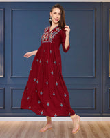 WOMEN FLORAL EMBROIDED KURTI SHV 29 MAROON
