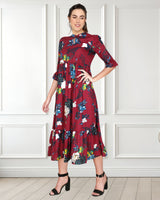 Elegant Floral Printed Crepe Dress