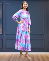 Ethereal Flow Marble Print Maxi Spandex Dress