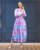 Ethereal Flow Marble Print Maxi Spandex Dress