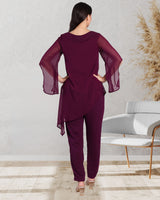 Women's Asymmetric Sequin Motif Embellished Georgette Set