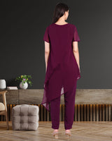 Women's Sequins Motifs Embellished Georgette Asymmetric Kurti Pant Set