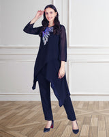 Women's Sequins Motifs Embellished Asymmetric Kurti Pant Set