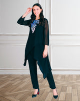 Women's Sequins Motifs Embellished Asymmetric Kurti Pant Set
