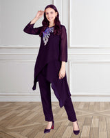 Women's Sequins Motifs Embellished Asymmetric Kurti Pant Set